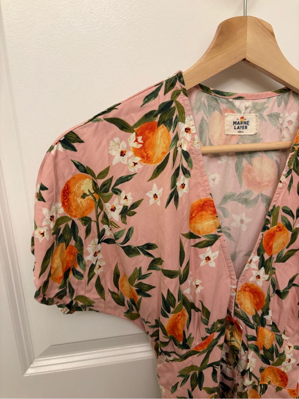 Marine Layer Camila Dress Orange Fruit Print Mini S - Picture 4 of 8